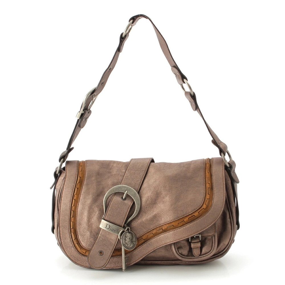 Christian Dior Gaucho Leather Saddle Belt Shoulder Bag Metallic Brown